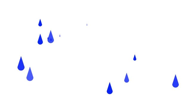 Clean motion graphics featuring blue falling water drops on a white background. Ideal for healthcare, water purity, weather, or minimalist design projects.