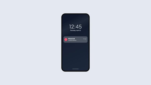 Smartphone Interface Showing Missed Call Alert from Courier Service on Dark Background Flat Visual Animation
