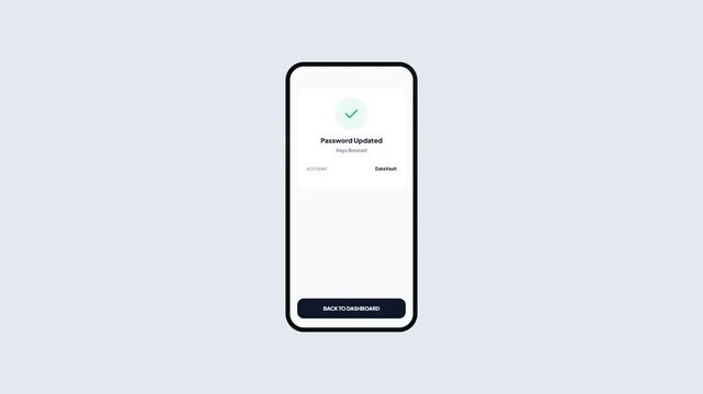 Smartphone Displaying Secure Cloud DataVault Password Update Confirmation Screen with Access Button