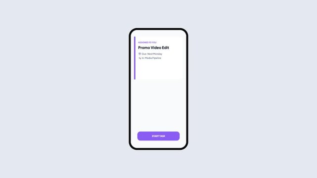 Mobile Phone Screen Showing Video Editing Task Assigned Notification in Media Pipeline UI Animation