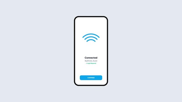 Mobile Phone Connecting to Public Guest WiFi Network with Login Required Notification UI Animation