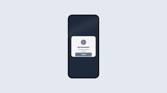 No Connection Network Error Message Popup on Mobile Phone Interface Animation