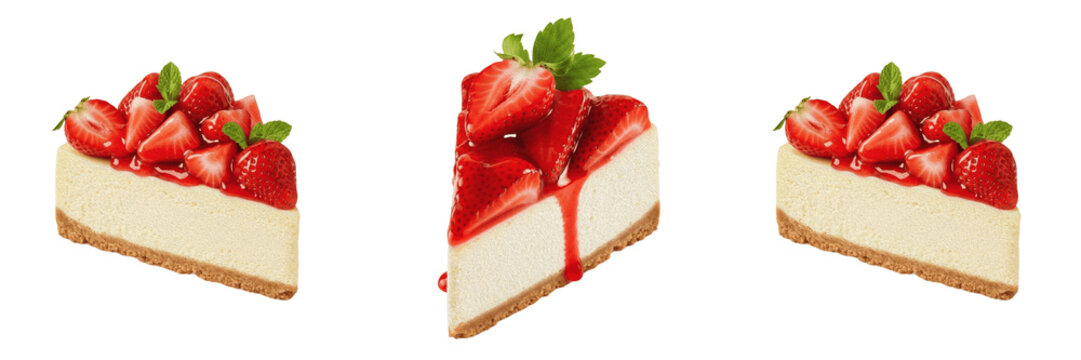 Delicious Strawberry Cheesecake Slice Isolated On Transparent Background Sweet Bakery Dessert Cake Pastry Comfort Food