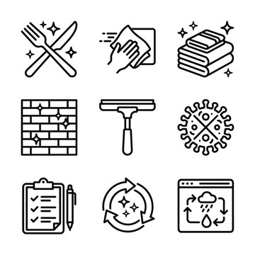 Household maintenance and cleaning equipment icon set with cleaning maintenance housekeeping