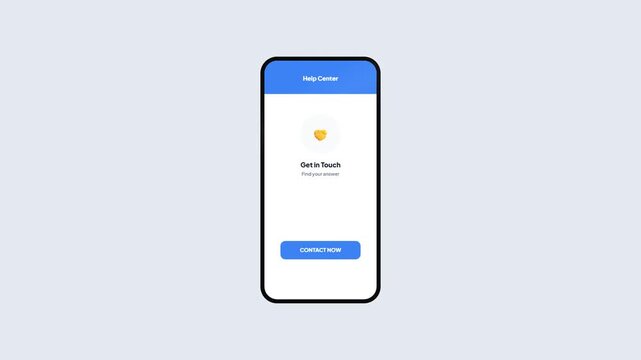 Smartphone Mobile App Help Center Interface with Support Contact Button 2D Vector UI UX Animation