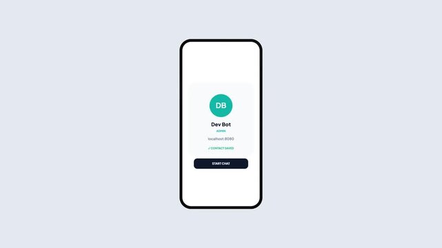 Mobile UI Animation of Adding New Technical Contact with Save Action and Profile View, Developer Bot Contact Creation, Smartphone Interface Concept, 4K Resolution