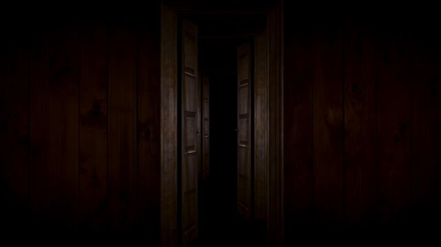 Three wooden doors opening