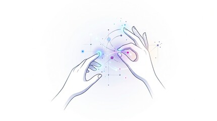 Obraz premium Abstract Hand Gesture Line Art with Digital Connection