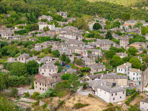 Aerial view of the Traditional Stone Houses of Papingo Village, Zagori, Greece
