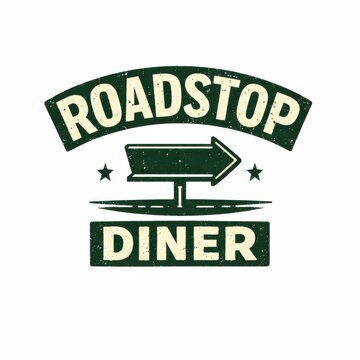 retro roadside diner sign with arrow pointing right on green background for travel and food advertising