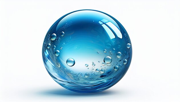 blue bubble sphere isolated on white background cutout