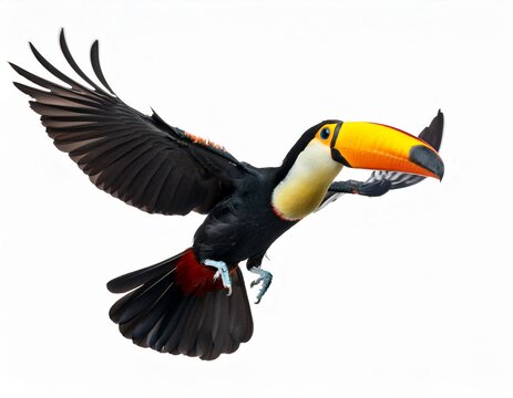 toucan in flight isolated on white background cutout