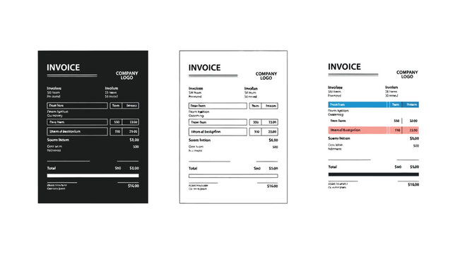 Professional invoice template designs showcasing simple financial billing forms for various modern corporate business accounting needs