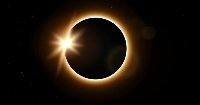 Total solar eclipse. Shadow of Earth or Moon blocking sunlight. Natural phenomenon in dark night sky. Alpha channel for overlay effect. Hand animated motion graphics