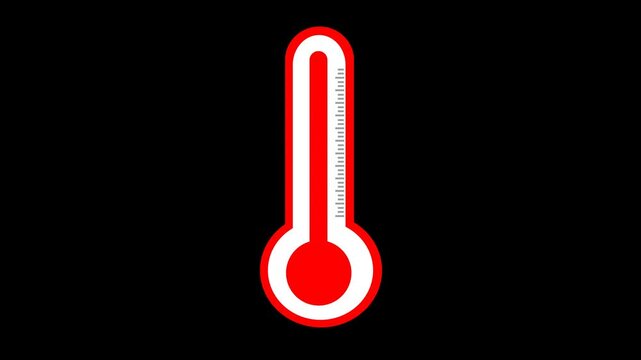 Thermometer icon with rising temperature. Meteorology, weather forecasts and climate change. Design with dark alpha channel background for overlay effect. Hand animated motion graphics