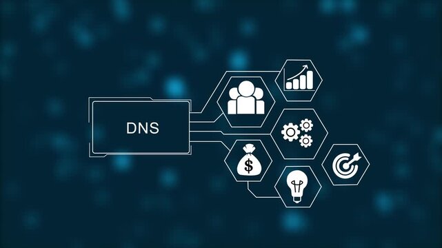 DNS, Domain Name Service, Hologram Futuristic Interface Concept. Business, Technology, Internet and network concept.