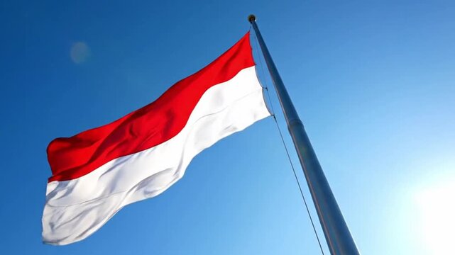 The national flag of indonesia waving against a clear blue sky