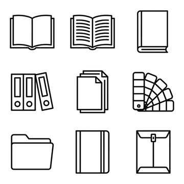 Office stationery and book document line icons set with document stationery organizer business