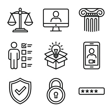 Business and security service line icon collection with security architecture protection password