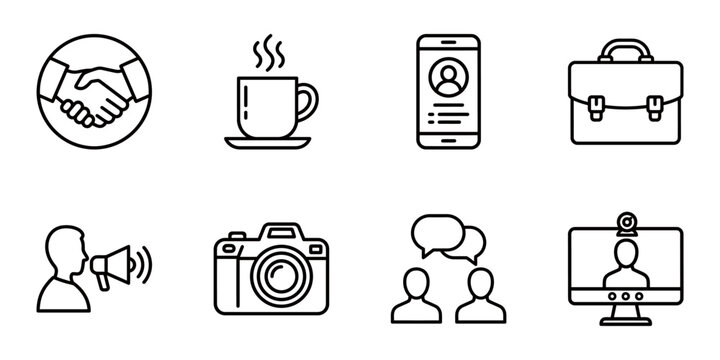 Business communication and professional networking icons with business communication networking