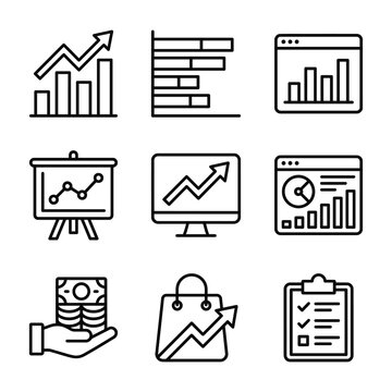 Business and finance analysis icons set with business analysis marketing planning management