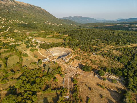Aerial view of the Archaeological Site of Dodoni Ancient Theater, Epirus, Greece