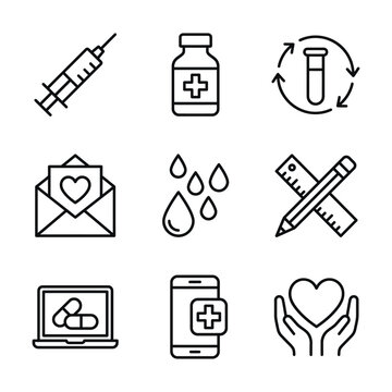 Medical care and healthcare services icons set with healthcare medicine injection pharmacy