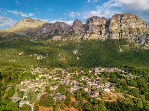 Papingo Village and Astraka Towers at sunset, Epirus, Greece