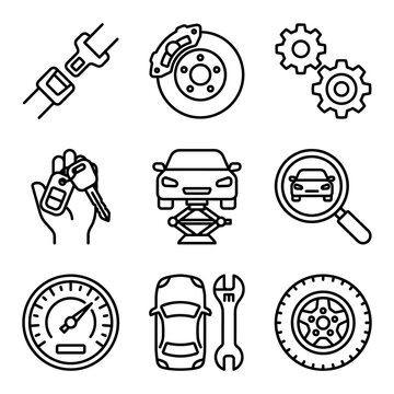 Automotive repair and car maintenance line icon collection with automotive maintenance mechanical
