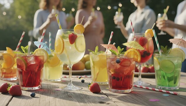 Colorful Cold Drinks Toasting Outdoor Party