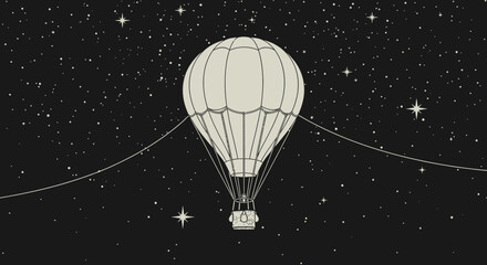 Hot Air Balloon Floating in Starry Night Sky © yo