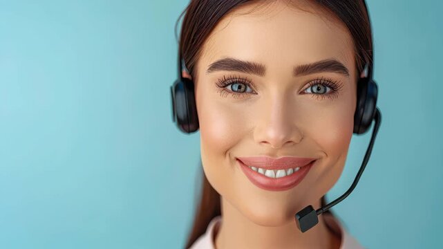 Smiling Support: A close-up shot of a friendly customer service representative wearing a headset, exuding warmth and ready to assist with a genuine smile.