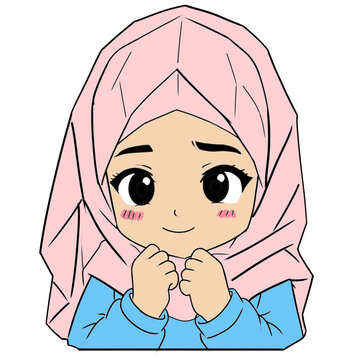Cute Muslim girl shy bashful expression chibi hijab character