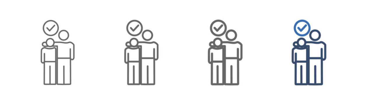 
outline icon set accompany with design of parents and their children, and check mark