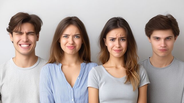 Different Human Emotions Shown in a Close Up of Four Faces During a Group Activity