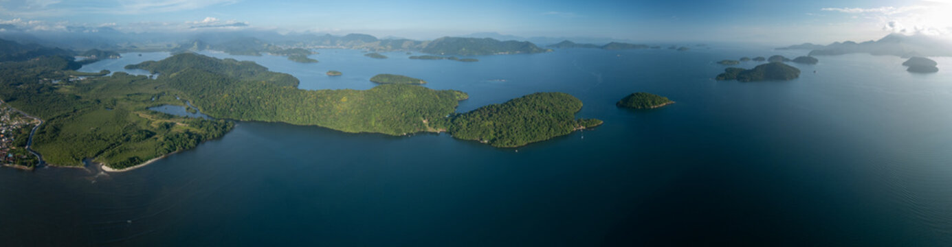 Aerial panorama of the island of Ilha Grande in Brazil area near the town of Angra dos Reis