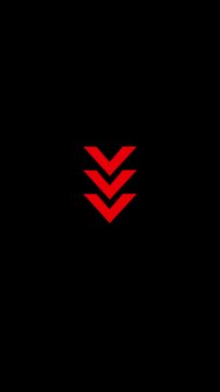 Minimal animation of red downward arrows on black background, symbolizing urgency, attention, warning, navigation, and motion, suitable for modern interface, alerts, and dynamic design elements