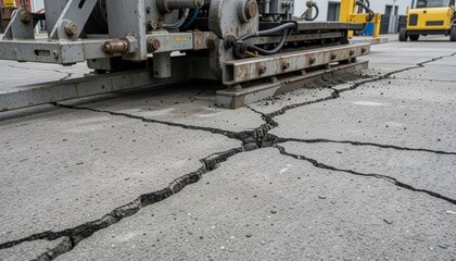 Fototapeta premium Crack sealing machine repairing long asphalt cracks with cones on city street surface