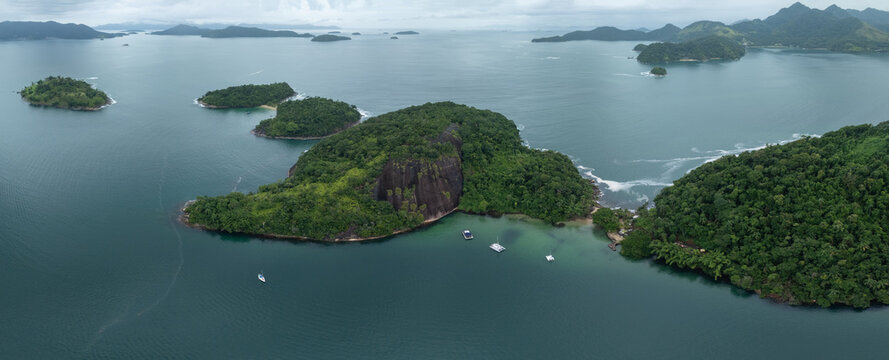 Aerial panorama of the island of Ilha Grande in Brazil area near the town of Angra dos Reis