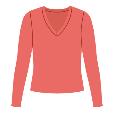 Red V neck top Long Sleeve oversized silhouette, clean construction lines and smooth shaping, minimal structure and simple casual appearance suitable for everyday wear. Technical fashion illustration