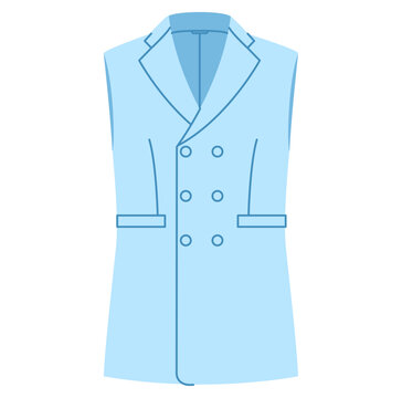 Light blue double breasted vest blazer with structured shaping and fitted silhouette featuring tailored construction and refined clean lines. Technical fashion illustration front view. Vector
