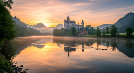 Naklejka premium castle on the lake shore.