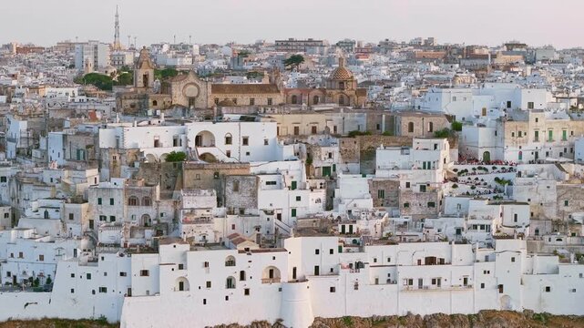 Aerial sunset view of Ostuni the White City, Puglia, Italy