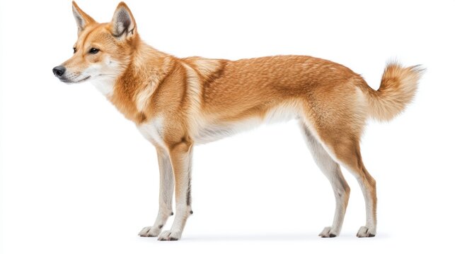 Australian Dingo Standing Profile on White Background