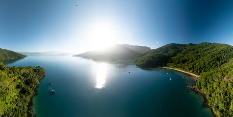 Obraz premium Aerial panorama of the island of Ilha Grande in Brazil area near the town of Angra dos Reis