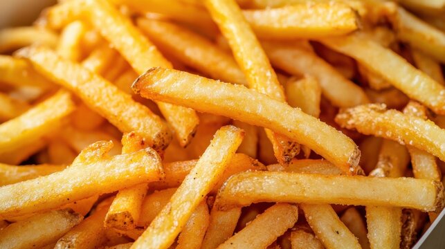 Close-up Macro Shot of Golden Crispy French Fries