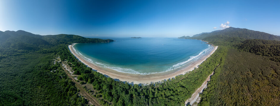 Aerial panorama of the beach of Lopes Mendes on the island of Ilha Grande in Brazil