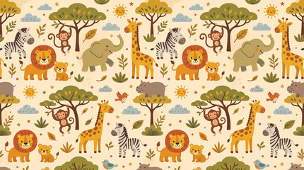 Obraz premium seamless pattern with trees and wild animals