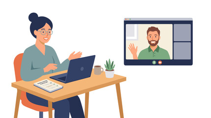 Fototapeta premium Person Working at Desk During Video Call.