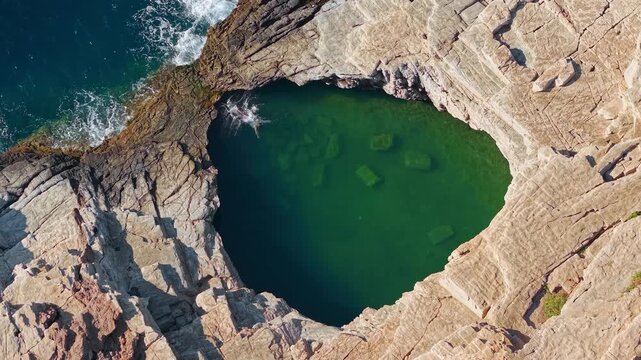 Woman Swimming in Giola Natural Sea Lagoon, Thasos
